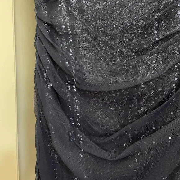 Lauren Ralph Lauren Evening Mesh Overlay Sequin Dress Lighthouse Navy Size 14 - Picture 2 of 4